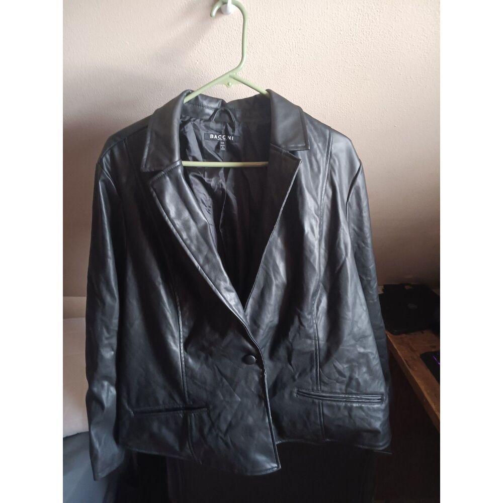 Faux Black Leather Jacket by Baccini bomber grunge emo biker straight fit